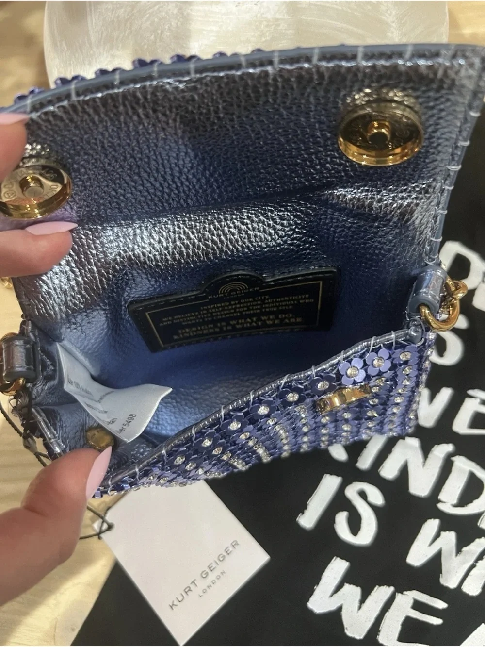 NWT Kurt Geiger Mini Crystal Flower Party Crossbody Bag - Picture 11 of 13
